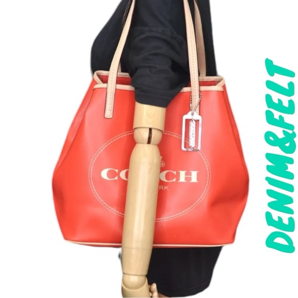 Coach Red Coated Canvas/Leather Metro Horse Carriage Shopper Tote Shoulder Bag♥️ - Picture 16 of 16